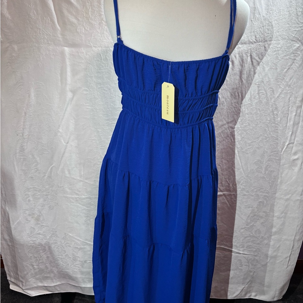 Royal Blue Maxi Sun Dress Beach Smocked sz Lhigh waisted Monteau Los Angeles NWT - Picture 7 of 8